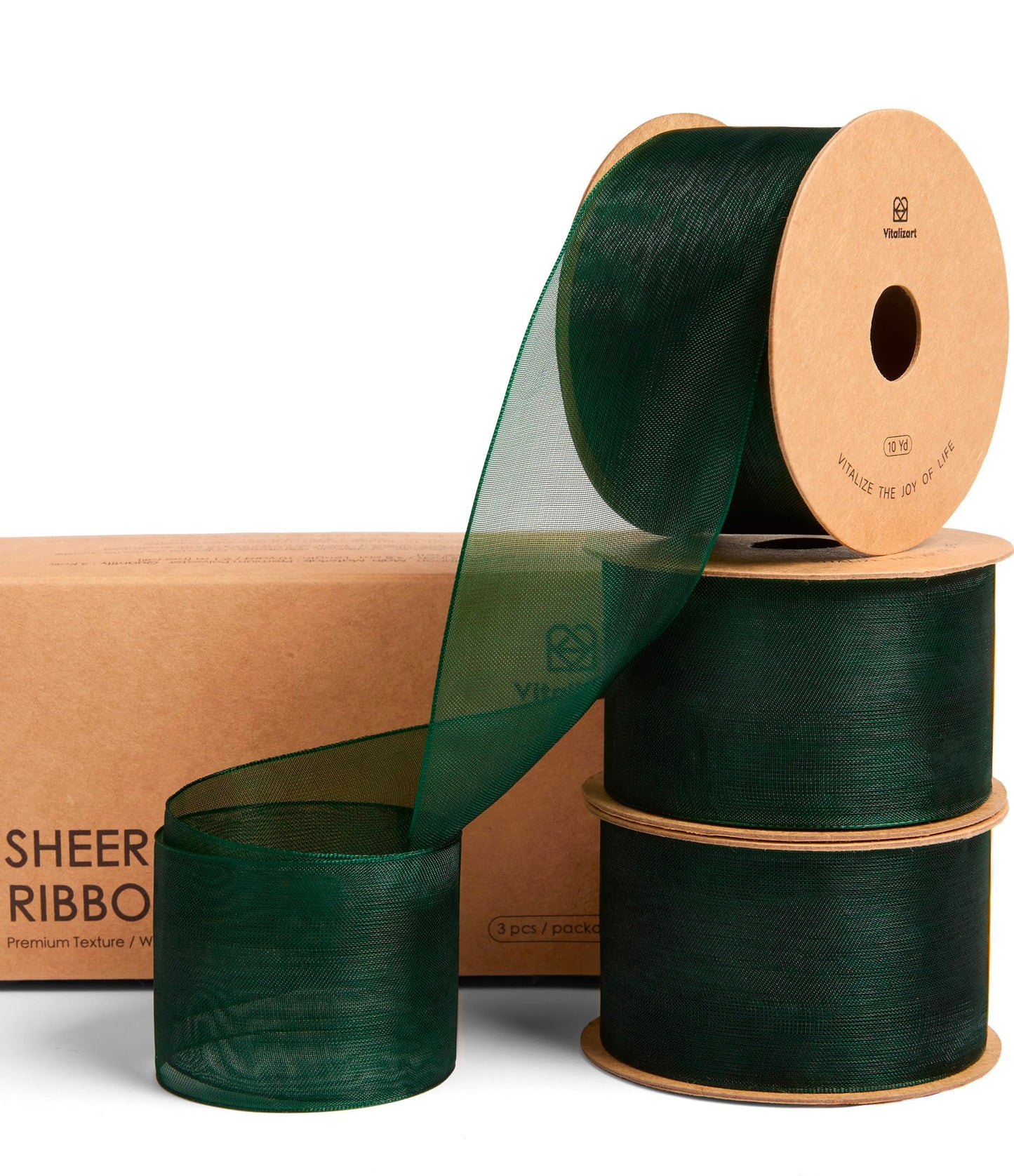Vitalizart Green Organza Ribbon 1.5" x 30 Yd Sheer Ribbons Dark Green for Christmas Decor Gift Wrapping Crafts Bows Wedding Invitations Wreaths Bouquet