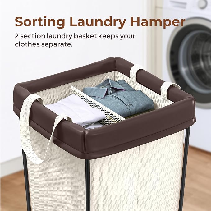 160L Rolling Laundry Basket with Wheels, 2-Section Rolling Laundry Hamper with Wheels, Double Laundry Hampers Cart on Wheels for Clothing Organizer, Hotel, Bedroom, Bathroom and Dorm, Beige