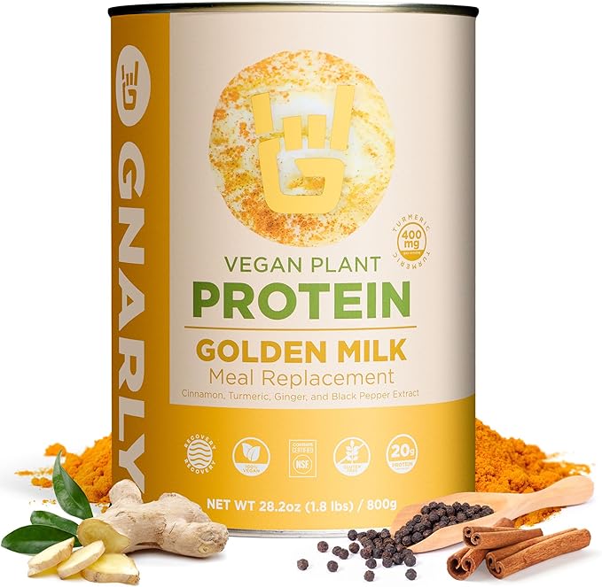 Gnarly Nutrition Golden Milk Vegan Protein Powder ??Plant-Based Powder for Shakes ??Dairy-Free, Non-GMO, Gluten-Free ??28.2 oz