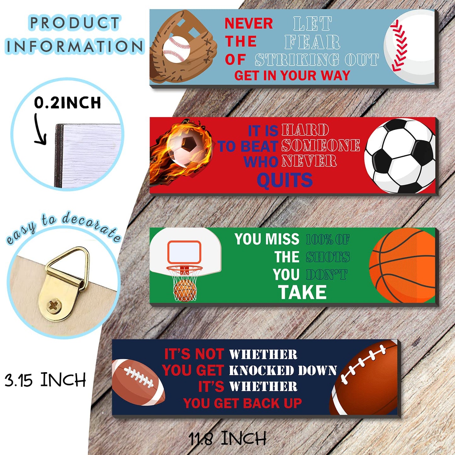SHLINCO Sport Motivational Quote Wall Art(Pack of 4), Sport Themed for Boy's Bedroom Playroom Classroom Living Room Decoration