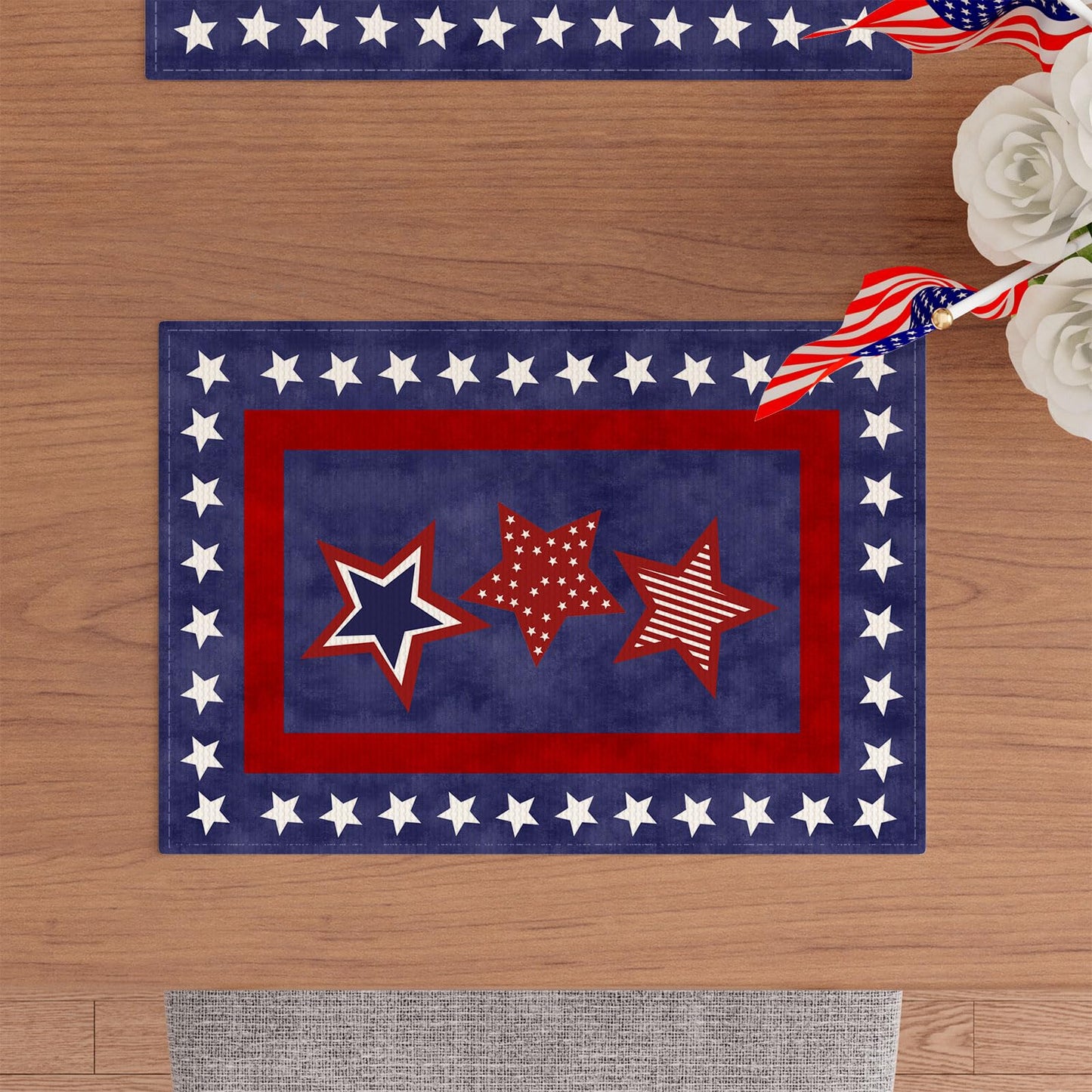 XCHI Blue Patriotic Red White Stars America 4th of July Memorial Day Independence Day Placemats Set of 4 Table Mats Decorations 12x18 Inch