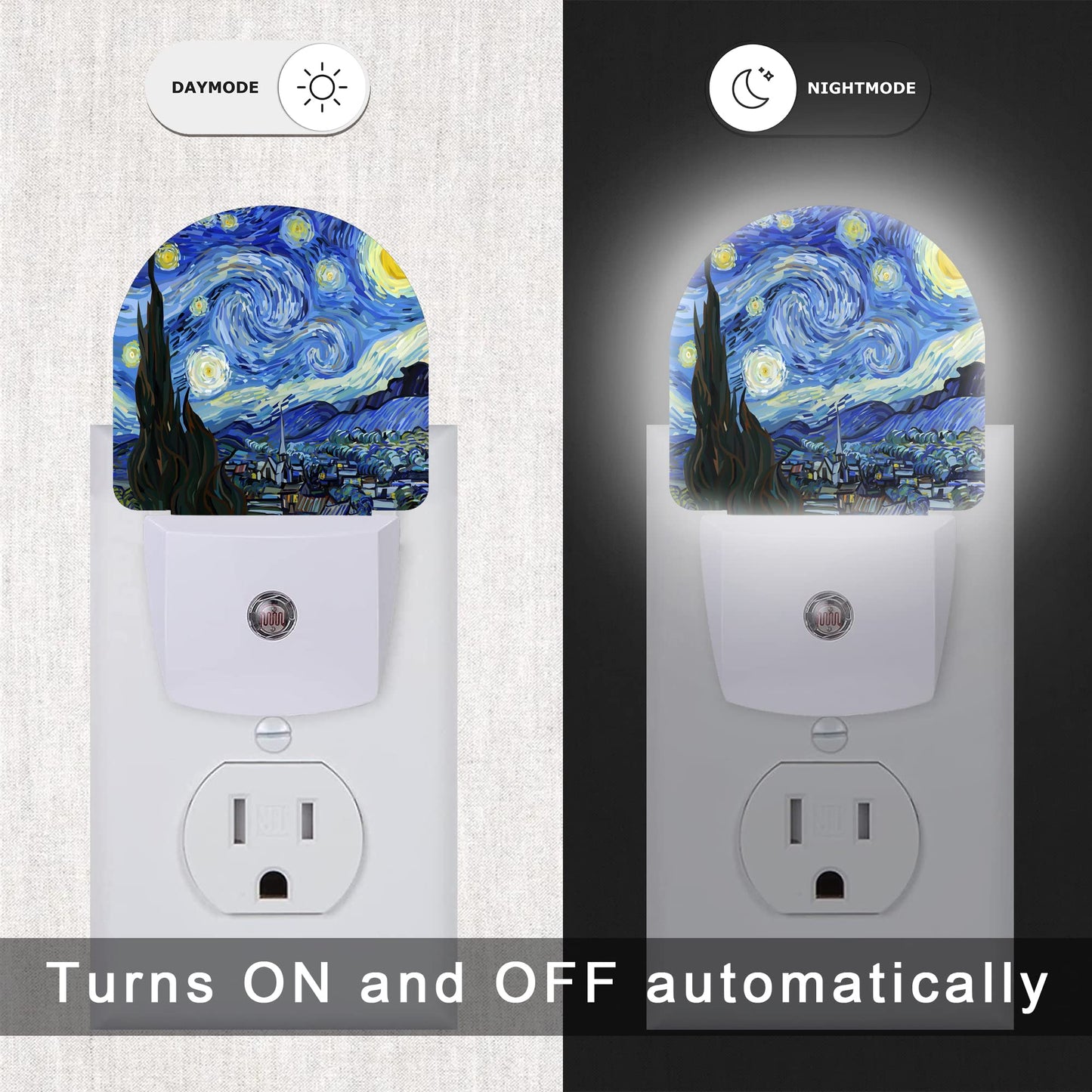AOWULA Starry Night Night Light, Van Gogh Plug-in Wall Led Night Lights Decor for Boys Girls Room,Dusk to Dawn Sensor Wall Lamp for Stairway/Hallway/Kitchen,0.5W