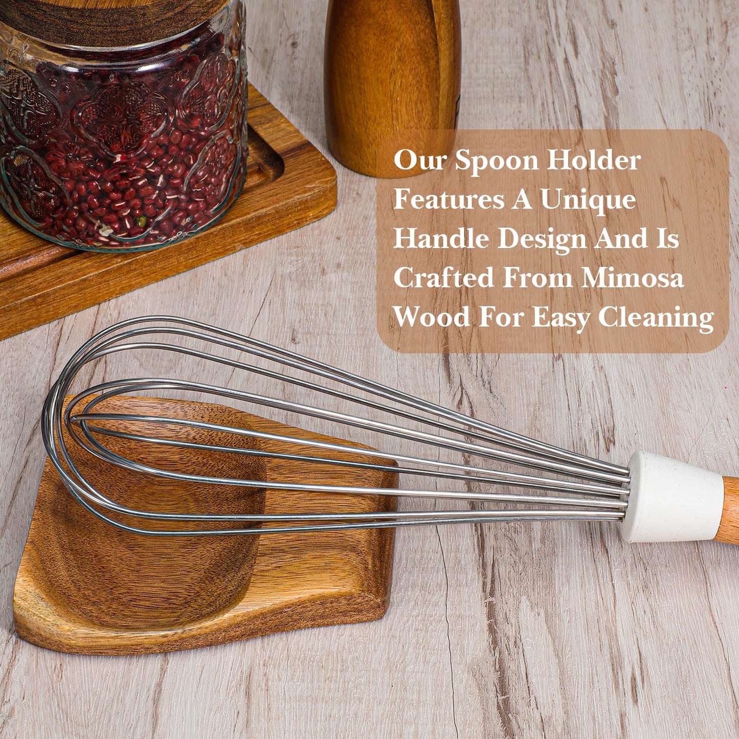 Acacia Wooden Spoon Rest Holder, Wooden Spoon Rest for Stove Top Heat-Resistant Spoons Rests Smooth Spoons Holder for Kitchen Counter Spatula, Ladles, Forks, Tongs Rests