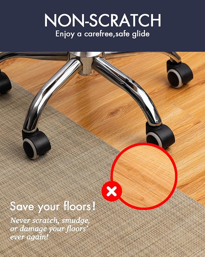 BARoyal Office Chair Mat for Hardwood Floor Under Desk Computer Rolling Chair Mat for Wood/Tile Floor Non-Slip Heavy Duty Desk Rug PVC Plastic Hard Floor Protector 48" x 60"(Linen)