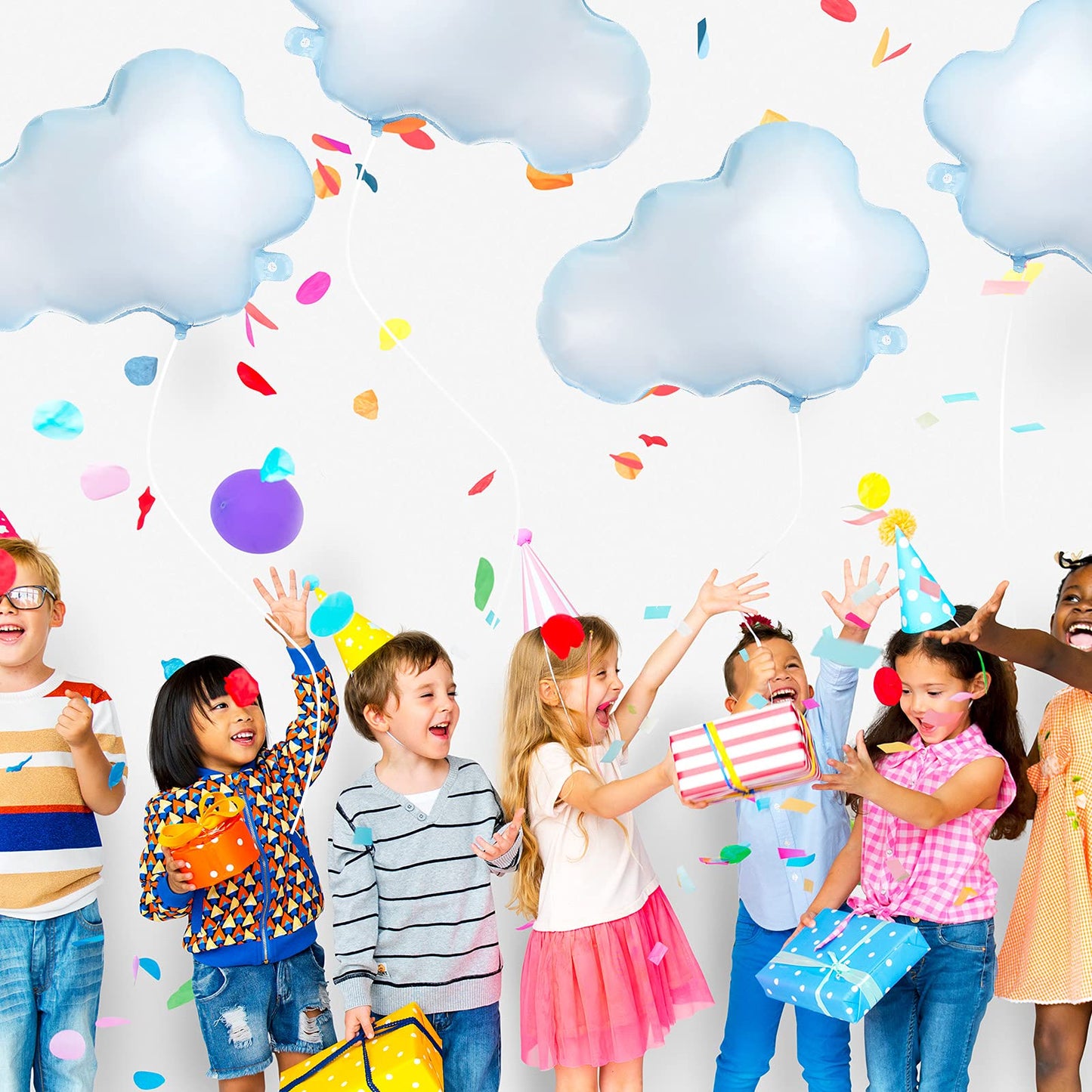 Sumind 6 Pcs 28 Inch White Cloud Balloons Foil Cloud Decorations Cute Shaped Balloons for Birthday Baby Shower Wedding Themed Party Decor Supplies (Light Blue)