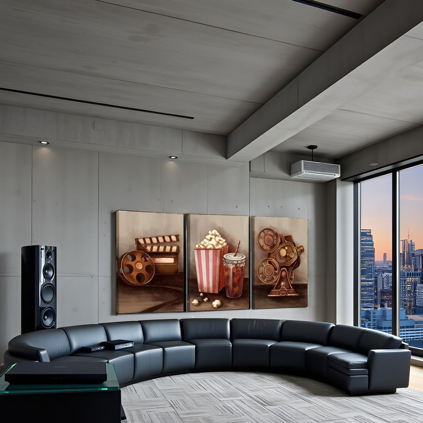 sechars - Extra Large 3 Piece Painting Wall Art Film Reels Popcorn Filmmaking Canvas Art Modern Movie Theater Media Room Decor (24x36inchesx3pcs)