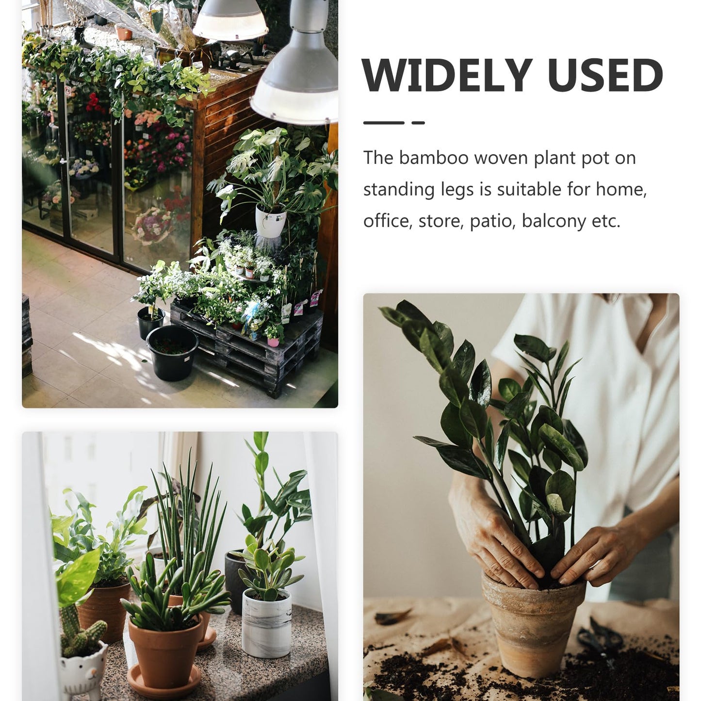 BESTonZON Woven Plant Stand with Flower Basket Indoor Outdoor Plant Pot Rack for Living Room Balcony Medium Size Natural Fiber Holder