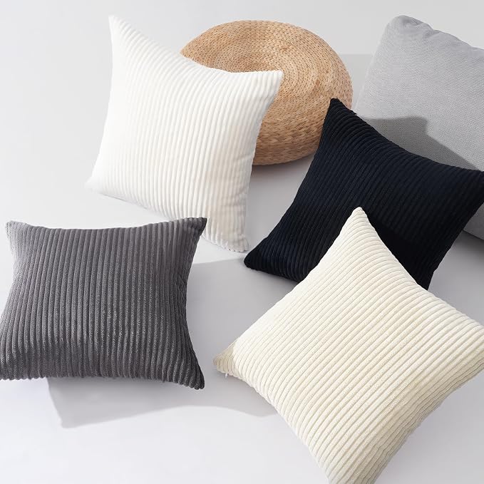 Topfinel Black and White Decorative Throw Pillow Covers,Soft Velvet Modern Double-Sided Designs Euro Shams Set of 4,Mix and Match for Home Decor,Pillow Inserts Not Included (24x24 inch, Black/White)