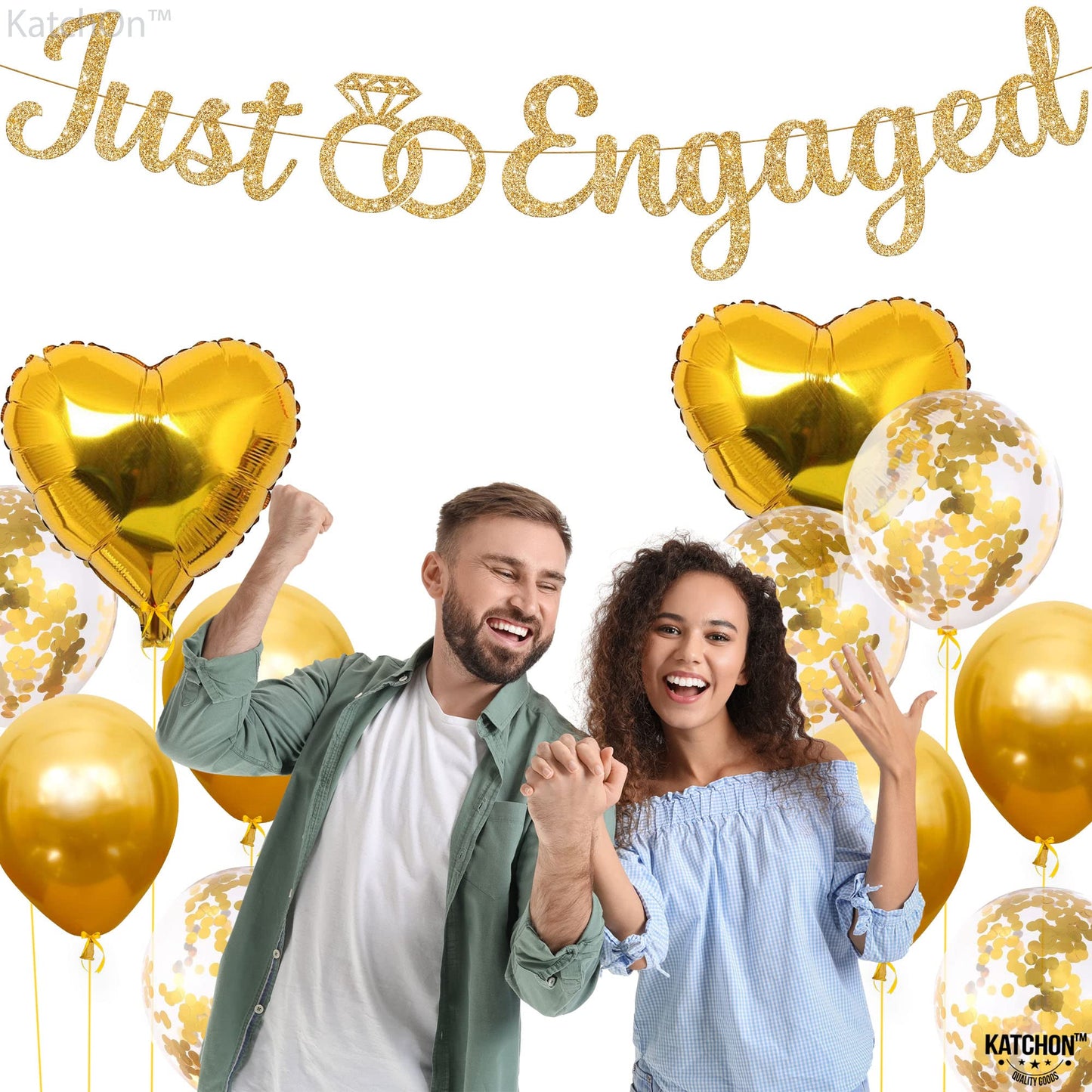 KatchOn, Glitter Gold Just Engaged Banner - 10 Feet, No DIY | Engagement Banner for Just Engaged Decorations | Engagement Party Decorations | Just Engaged Decorations
