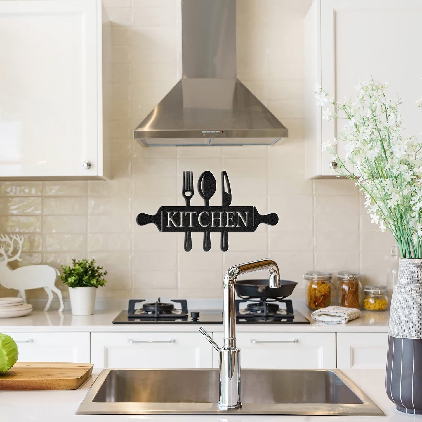 Vivegate Metal Utensil Wall Decor - Modern Black Country Sign for Kitchen and Dining Room