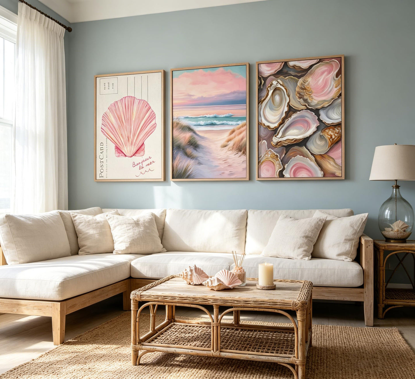 Aisandcuis 3Pcs Pink Oyster Shell Poster Wall Art Coastal Painting Picture Wall Decor Preppy Girly Beach Canvas Print Artwork for Beach House Apartments Girls Room Dorm Home Decoration Unframed