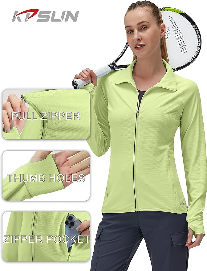 Women's UPF 50+ UV Sun Protection Clothing Long Sleeve Athletic Hiking Shirts Lightweight SPF Zip Up Outdoor Jacket