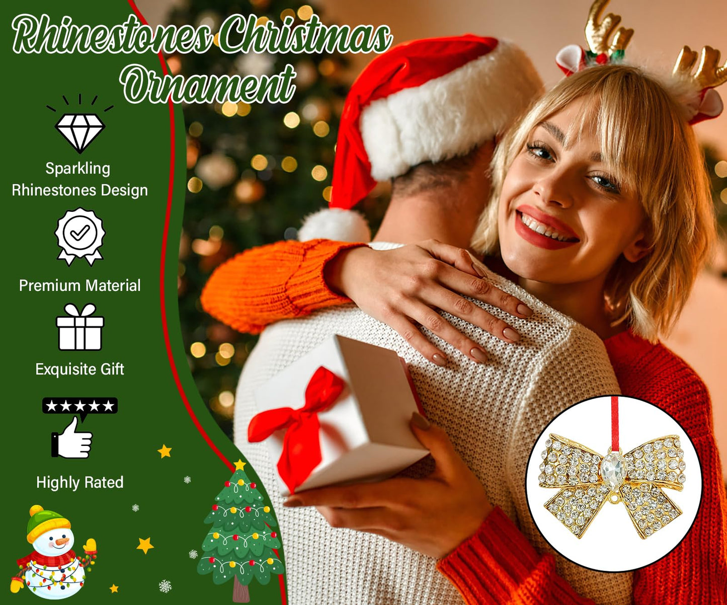 GMEMNOV Bow Christmas Ornaments - Bow Ornament for Christmas Tree Metal Bowknot Ornament Xmas for Kids Girls Women