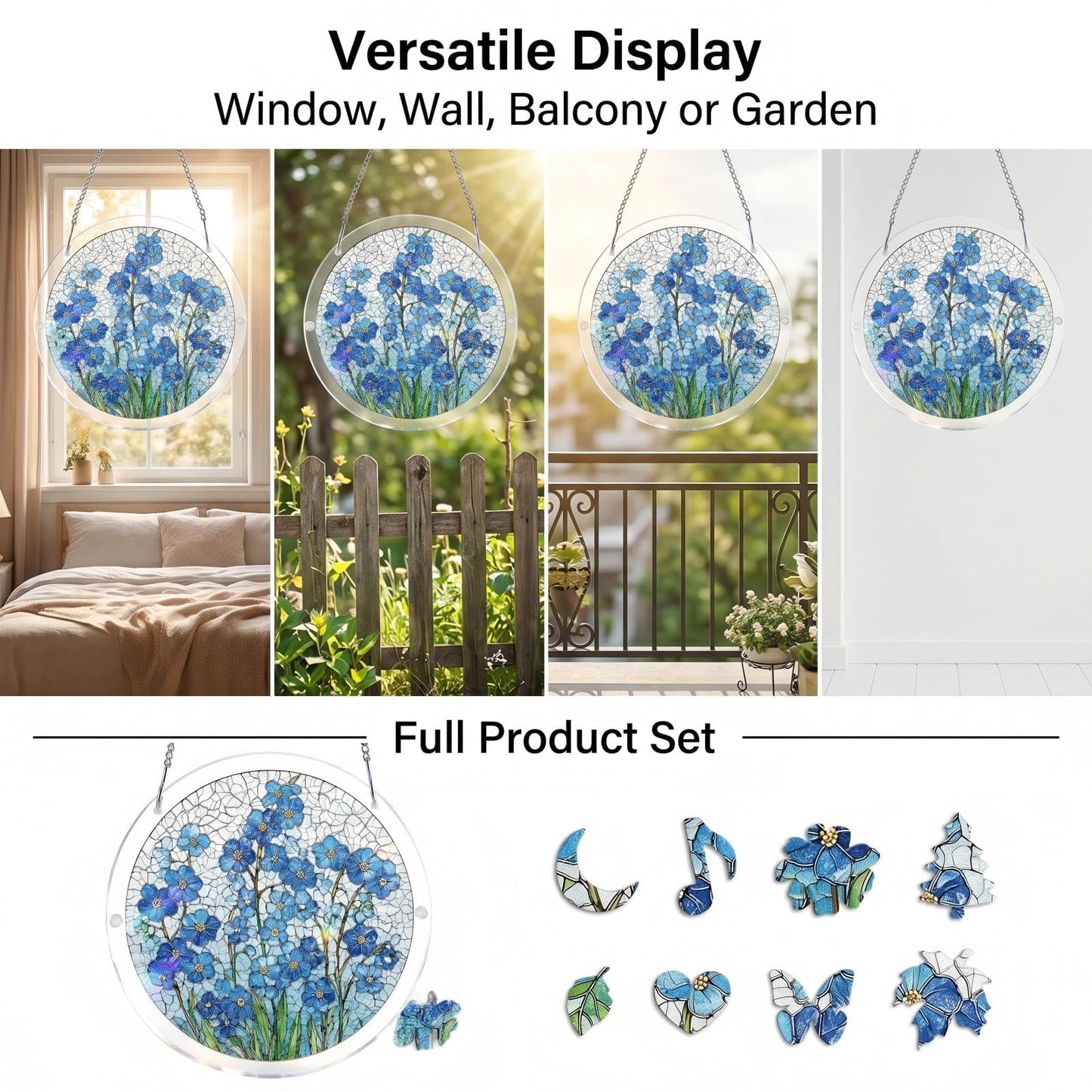 Acrylic Puzzle Suncatcher, Stained Glass Window Hangings, Stained Glass Puzzle, Suncatcher Puzzles, Unique Irregular Pieces, DIY Art Puzzle & Hanging Ornament,For Windows and Home Decor (#D, L(8.6in))