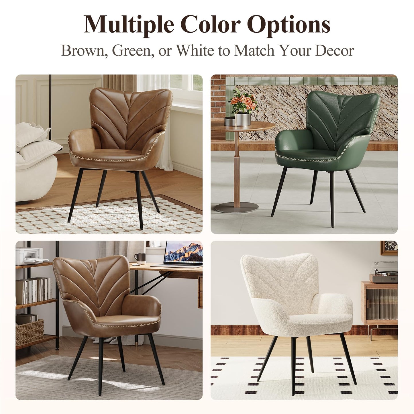 MALOL Mid-Century Modern Beige Sherpa Accent Chair, Upholstered Armchair for Living Room/Bedroom/Reading Corner, Curved Back & Padded Seat, High-Density Cushion, Soft Cozy Fabric,Set of 2