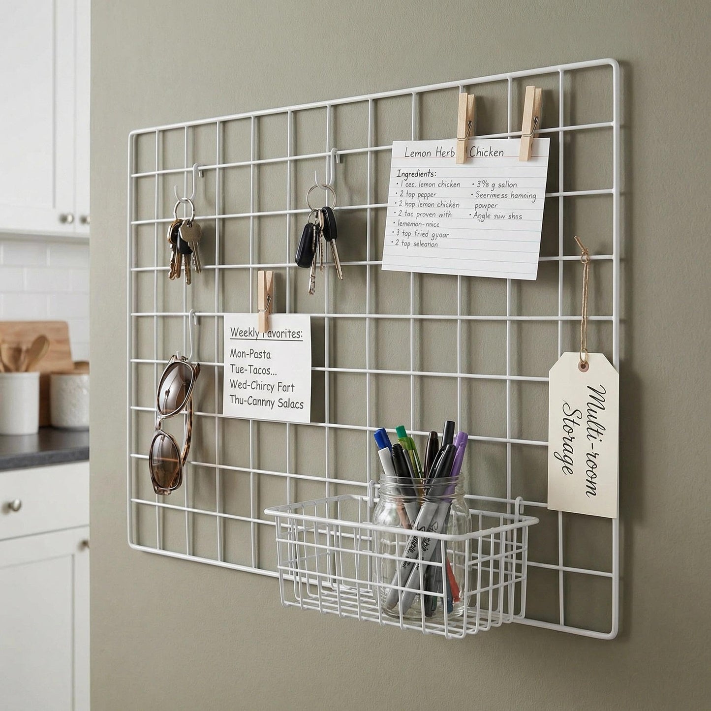 Kaforise Wire Wall Grid Panel, Multifunction Painted Photo Hanging Display and Wall Storage Organizer, Pack of 2, Size 25.6" x 17.7" White