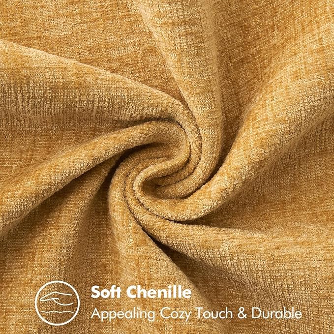 MIULEE Pack of 2 Euro Sham Pillow Covers 24x24 Inch Gold Mustard Yellow Farmhouse Decorative Throw Pillow Covers with Stitched Edge Soft Chenille Solid Pillow Covers for Bed Sofa Couch Living Room