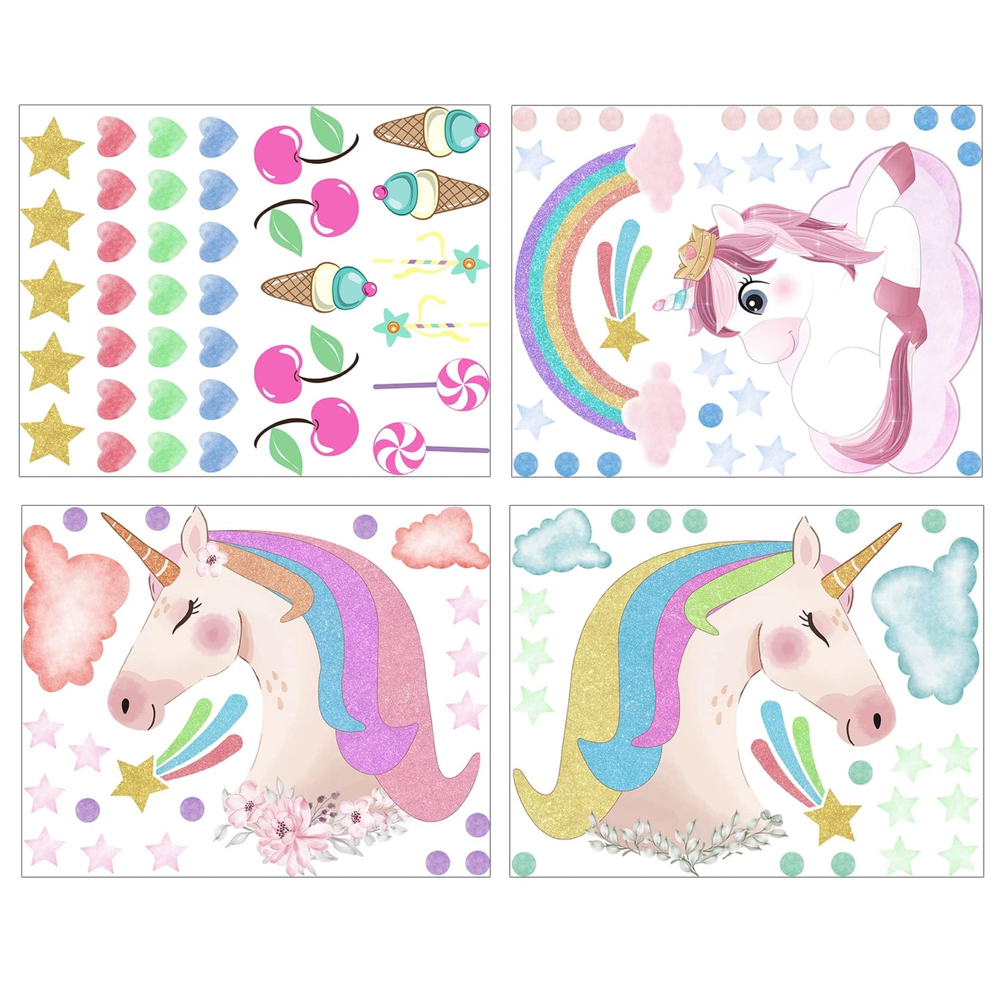 Glow in The Dark Unicorn Wall Stickers Decals, Removable Dots Stars Decals for Ceiling, Luminous Rainbow Wall Decal for Nursery, Room Decor Boys Girls Bedroom Playroom