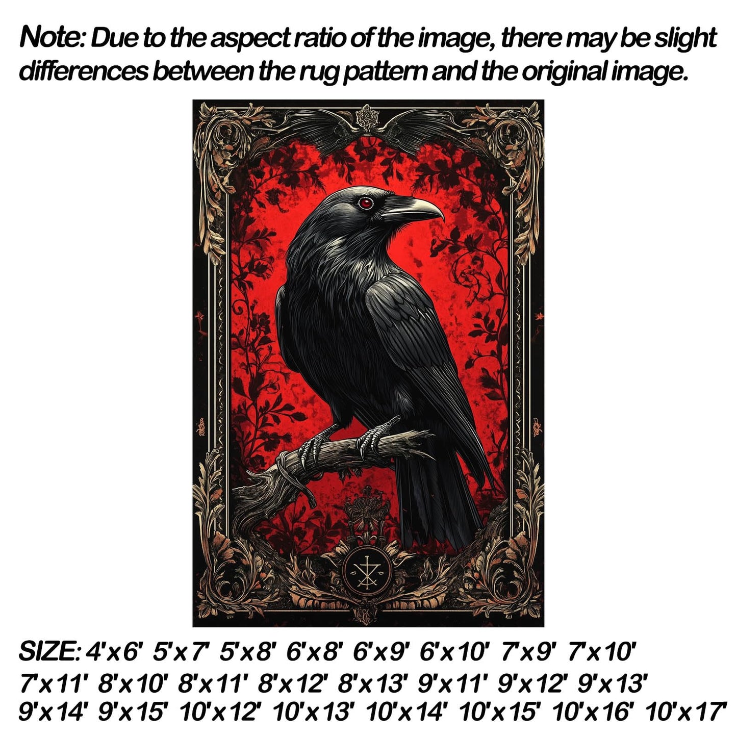 5x7 Gothic Raven Rug, Crow Area Rug, Gothic Rugs for Bedroom, Halloween Rugs, Large Vintage Black Raven Carpet, Soft Washable Non Slip Low Pile Carpet