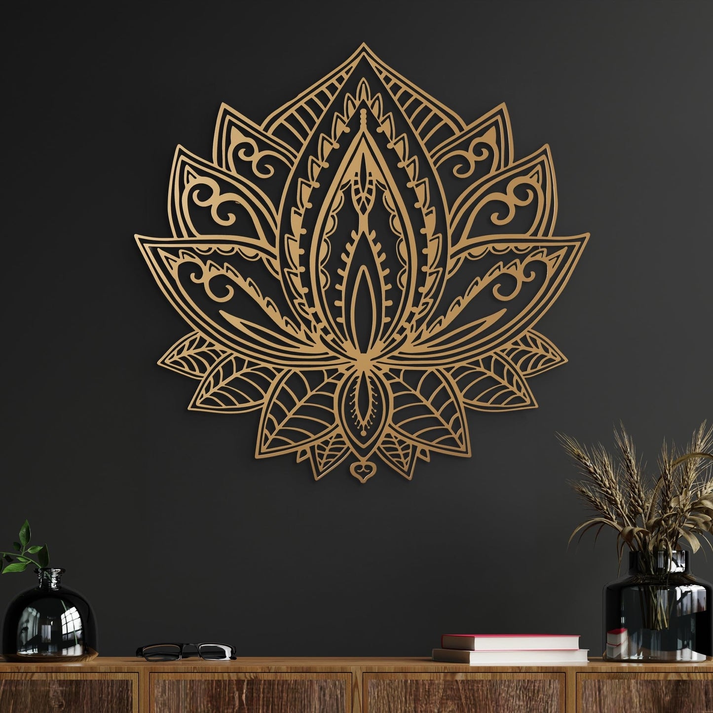 NEODECO Mandala Metal Wall Art, Boho Wall Decor for home, art deco wall hanging (Gold, Small)