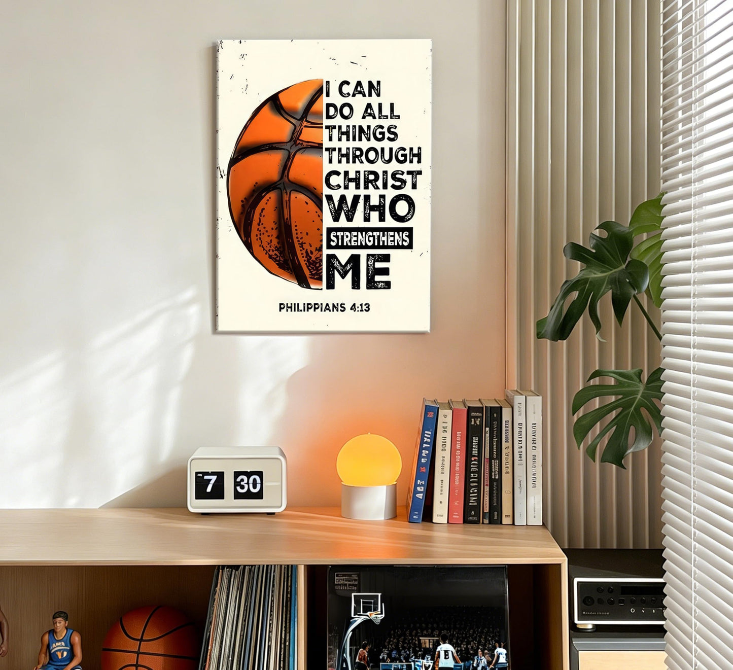 Inspirational Basketball Canvas Wall Art Christian Sports Painting Picture Wall Decor-I Can Do All Things Through Christ Who Strengthens Me Poster Print Artwork for Man Cave Boysroom Home Decoration