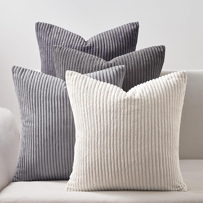 Topfinel Decorative Throw Pillow Covers Cushion Cases, Set of 4 Soft Velvet Modern Double-Sided Designs, Mix and Match for Home Decor, Pillow Inserts Not Included (24x24 inch, Grey)
