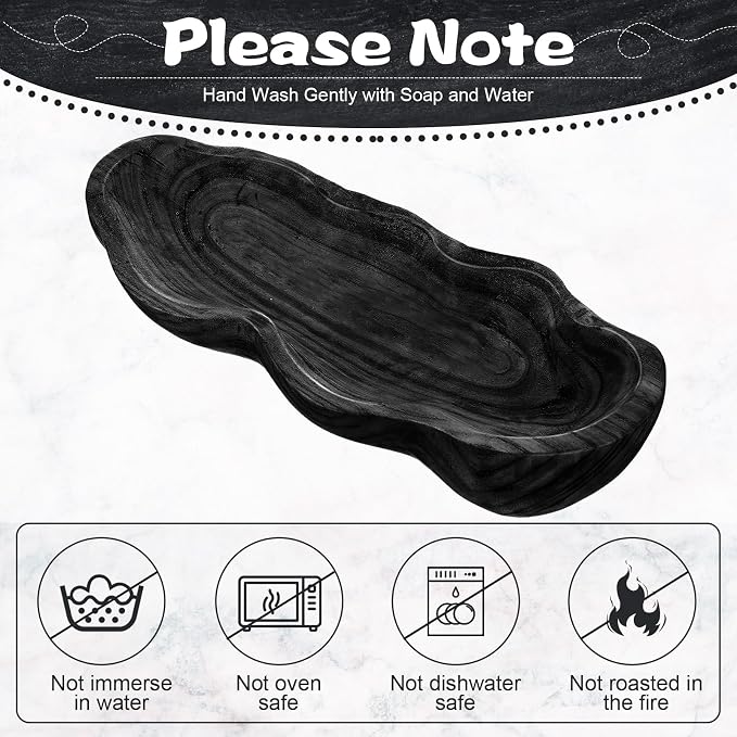 Nuogo 1 Pack 16 Inch Wavy Edge Dough Bowl Large Size Wood Rustic Dough Bowl Decorative for DIY Farmhouse Home Supplies Kitchen Decoration(Black)