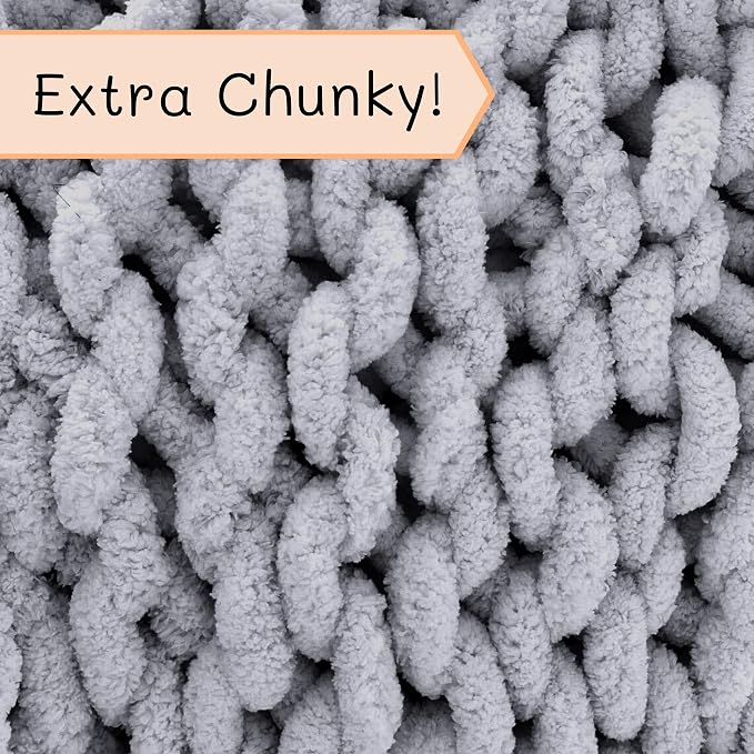 Adyrescia Chunky Knit Blanket Throw | 100% Hand Knit with Jumbo Chenille Yarn (40"x50", Lilac Gray)