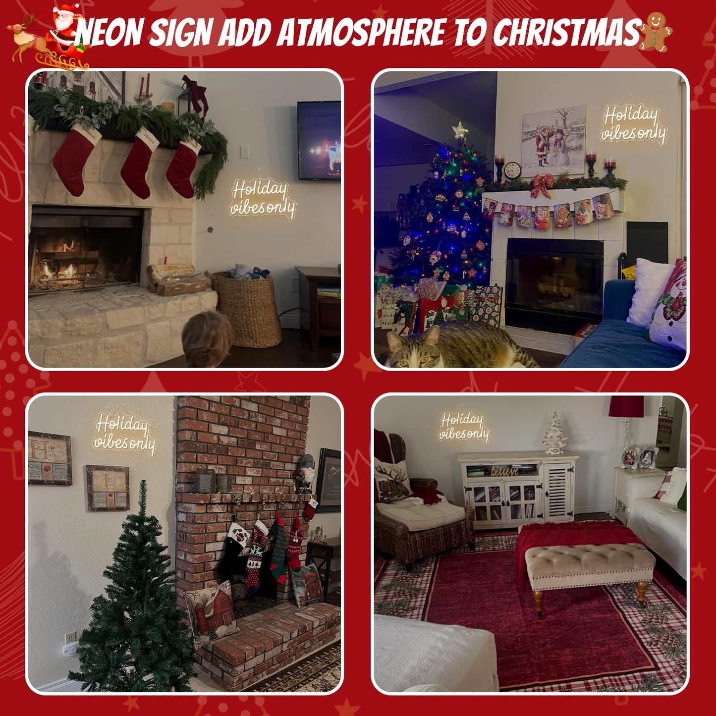 DREAMFORT Christmas Neon Sign Holiday Vibes Only Neon Sign Festive LED Wall Decor for Christmas, Seasonal Parties & Winter Home Decor Cheerful Holiday Design