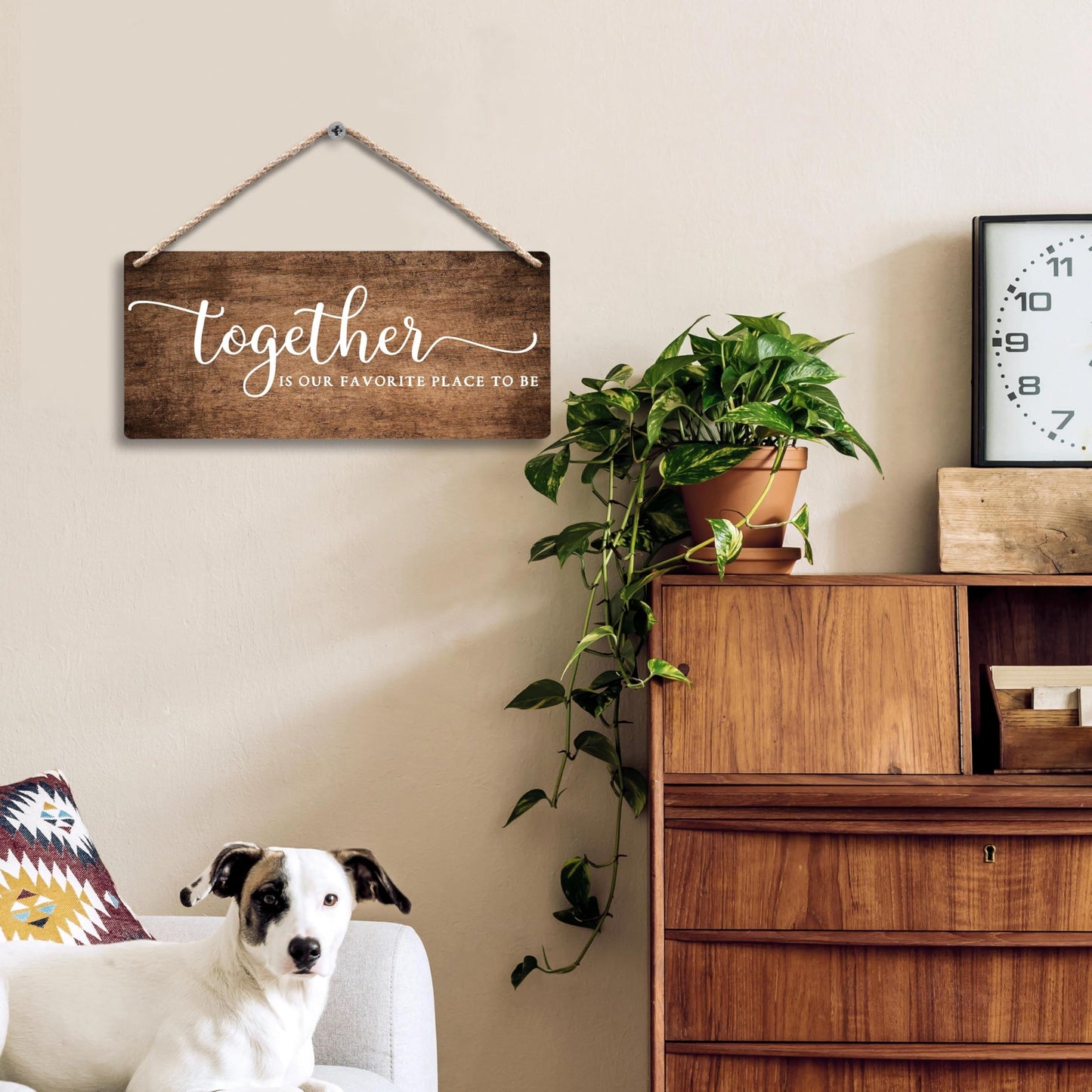 FUGWN Together Is My Favorite Place to Be Hanging Wooden Signs 12x6, Rustic Farmhouse Family Wall Decor Wood Plaque Hanging Decorations for Home Living Room Couples Bedroom Door Decor