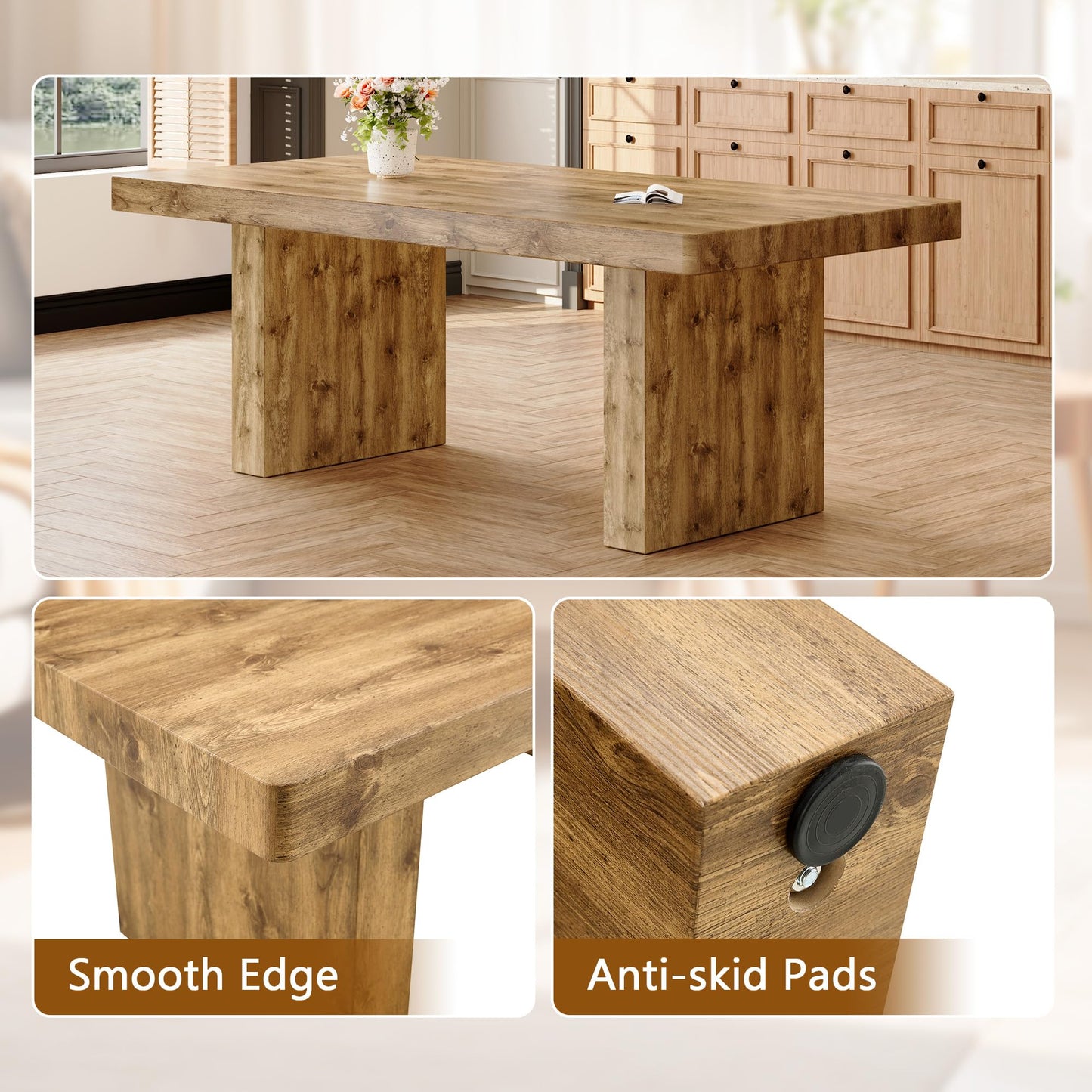 Ebullient 79" Farmhouse Dining Table for 6-10, Rustic Wooden Kitchen Table with Thick Tabletop, Heavy Duty Large Rectangular Dining Table for Dining Room & Kitchen
