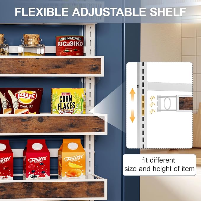 9 Tier Over The Door Pantry Orangizer 2 IN 1 Wall Mounted or Hanging Spice Rack with Adjustable Wood Basket,Heavy Duty Seasoning Storage Shelf for Kitchen Pantry and Bathroom White