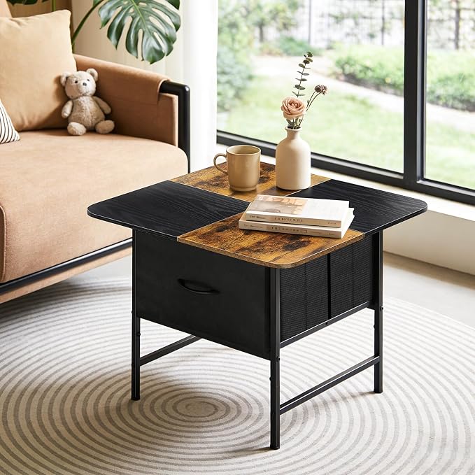 Coffee Tables for Living Room,Modern Small Coffee Table with 2 Large Storage Drawers,Wooden Square Center Table for Small Space,Apartment,Dorm,Home Office,Black Brown