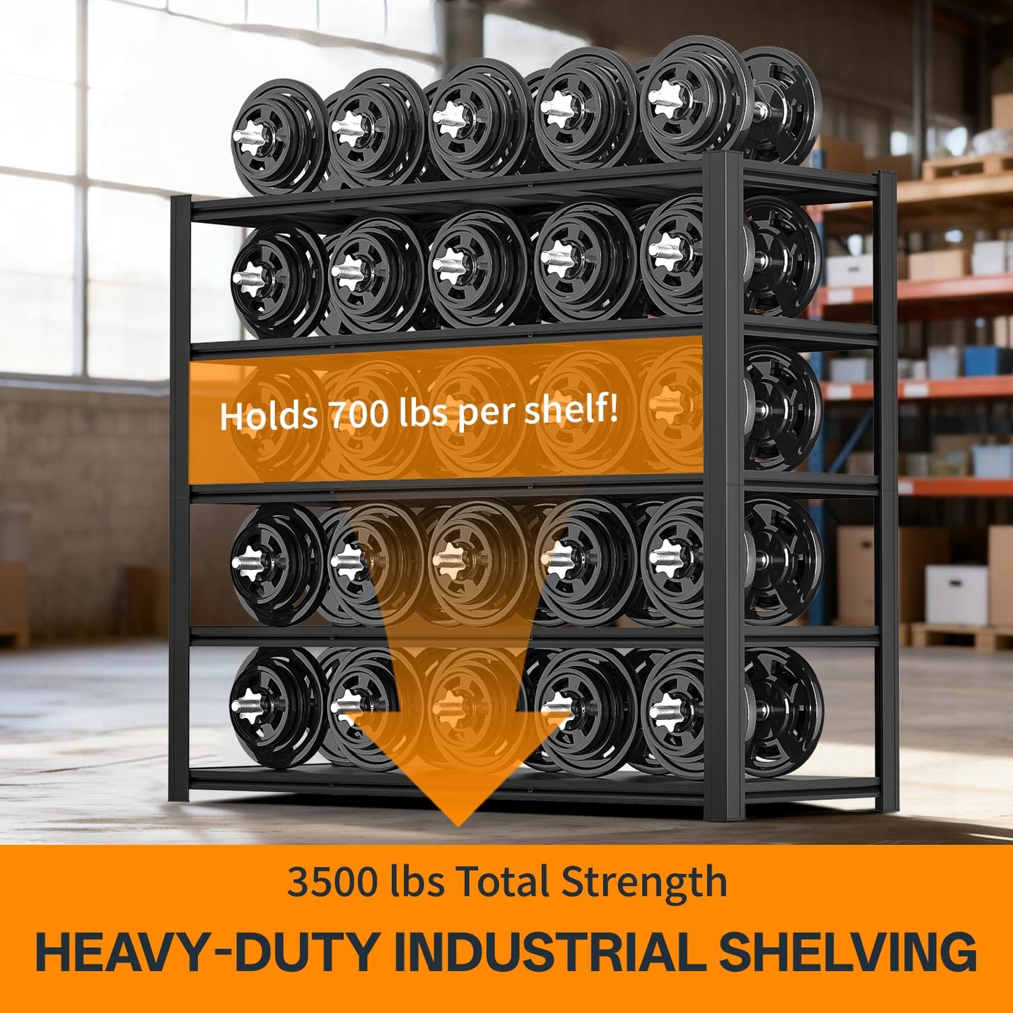 KIFDYTH 83" H Storage Shelves Heavy Duty, 3500 LBS Garage Shelving, 5 Tier Adjustable Metal Garage Shelving Units, 83" H*55" W*23.12" D, for Garage Storage, Warehouses, Basement (83H*55W*23.12D)