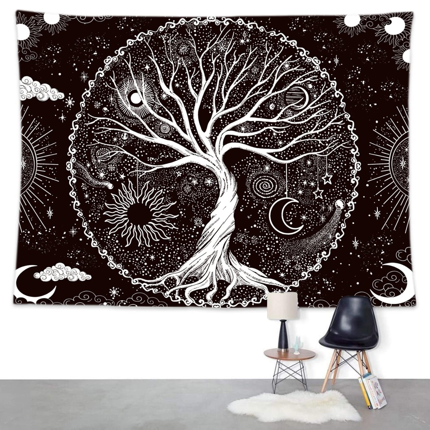 Wonrizon Tree of Life Tapestry,Black and White Galaxy Space Tapestries Aesthetic Psychedelic Wall Hanging decor for Living Room Bedroom (51.2" x 59.1")