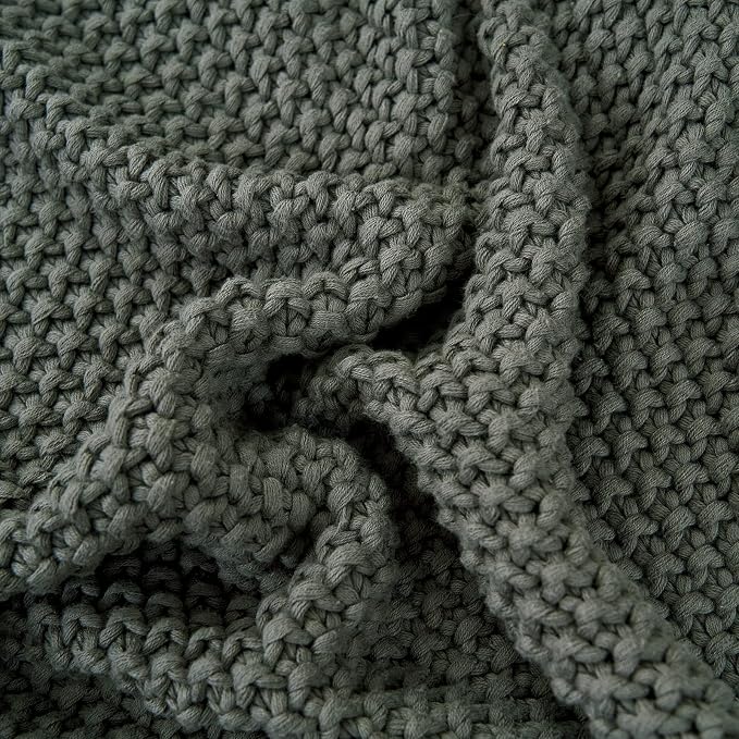 Longhui bedding Chunky Cable Knit Throw Blanket Lightweight Grey 100% Organic Cotton Blanket for Sofa Couch Bed Baby Nursery, Rustic Shabby Chic Modern Farmhouse, Gray 51” x 63” Give Laundering Bag