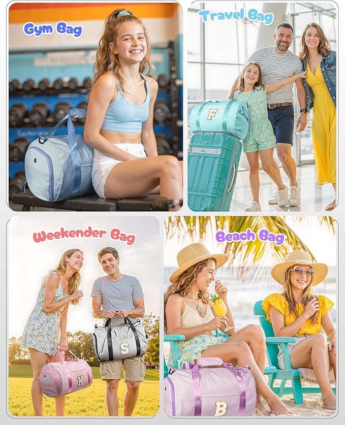 5 6 7 8 9 10 Year Old Girls Birthday Gift, Girl Gym Bag, Kids Monogram Overnight Duffel Bags with Shoe Compartment, Personalized Travel Bag with Makeup Pouch, Trip Gifts for Teen (Letter Q)