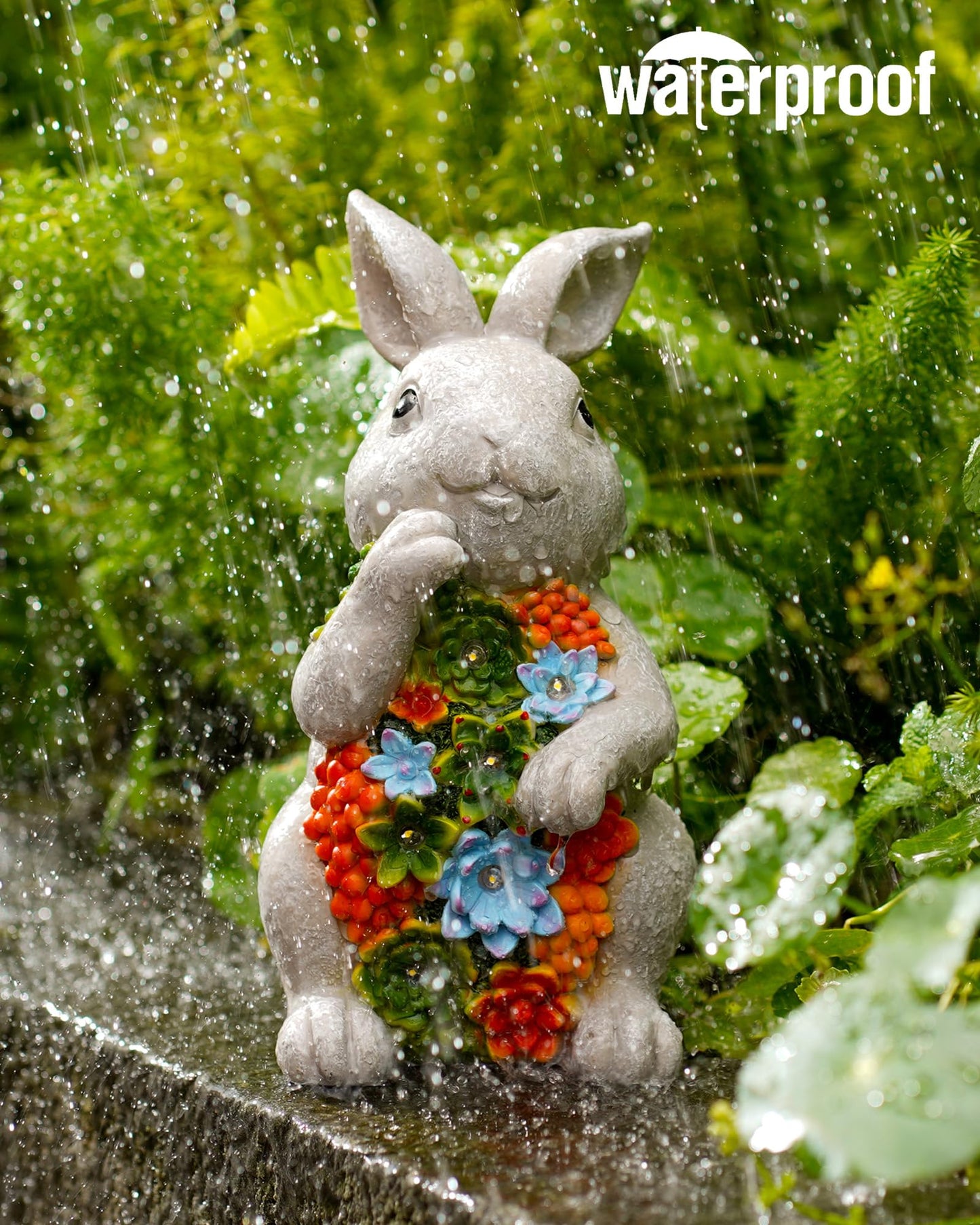 Nacome Solar Garden Outdoor Statues Bunny with Succulent and 7 LED Lights – Lawn Decor for Patio, Balcony, Yard Ornament for Mom Grandma Women