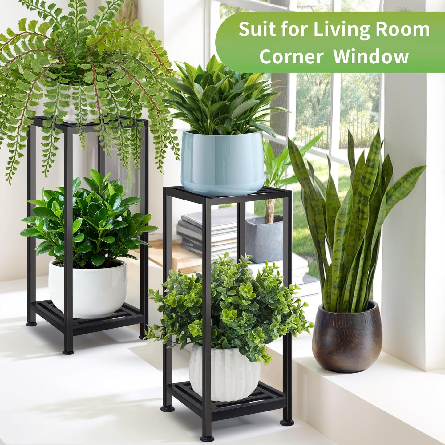 Lilybud--lily 2-Pack Plant Stand Indoor Outdoor, Heavy Duty Wrought Iron Pedestal Stands, Metal Plant Stand Decorative Flower Stand for Patio Garden Deck Living Room