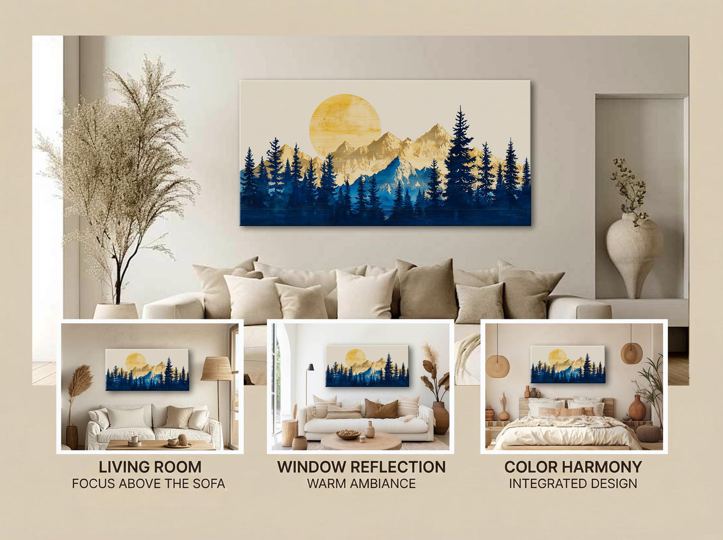 JLXART Mountain Forest Landscape Canvas Wall Art Minimalist Sun Pine Tree Print for Living Room Bedroom Office Decor 20x40inch