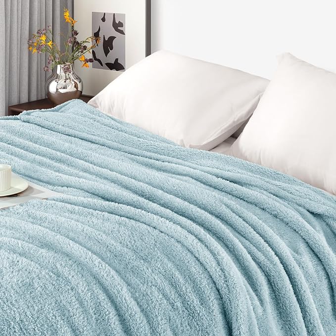 Exclusivo Mezcla Fleece Bed Blankets Queen Size, Ultra Soft, Lightweight and Fuzzy Stone Blue Blanket for Women, Home Decor, 90x90 Inches