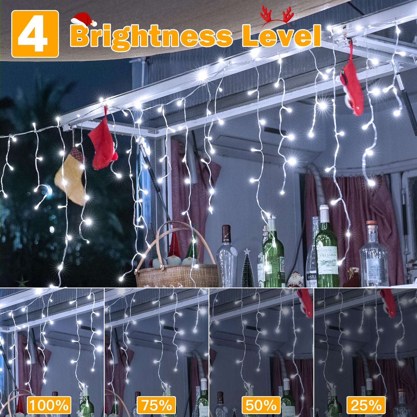 Ollny Icicle Lights 720LED 60FT, Cool White Christmas Lights with Remote 8 Modes Dimmable, Waterproof Connectable Timer Hanging Light for House Outdoor Outside Yard Indoor Decorations