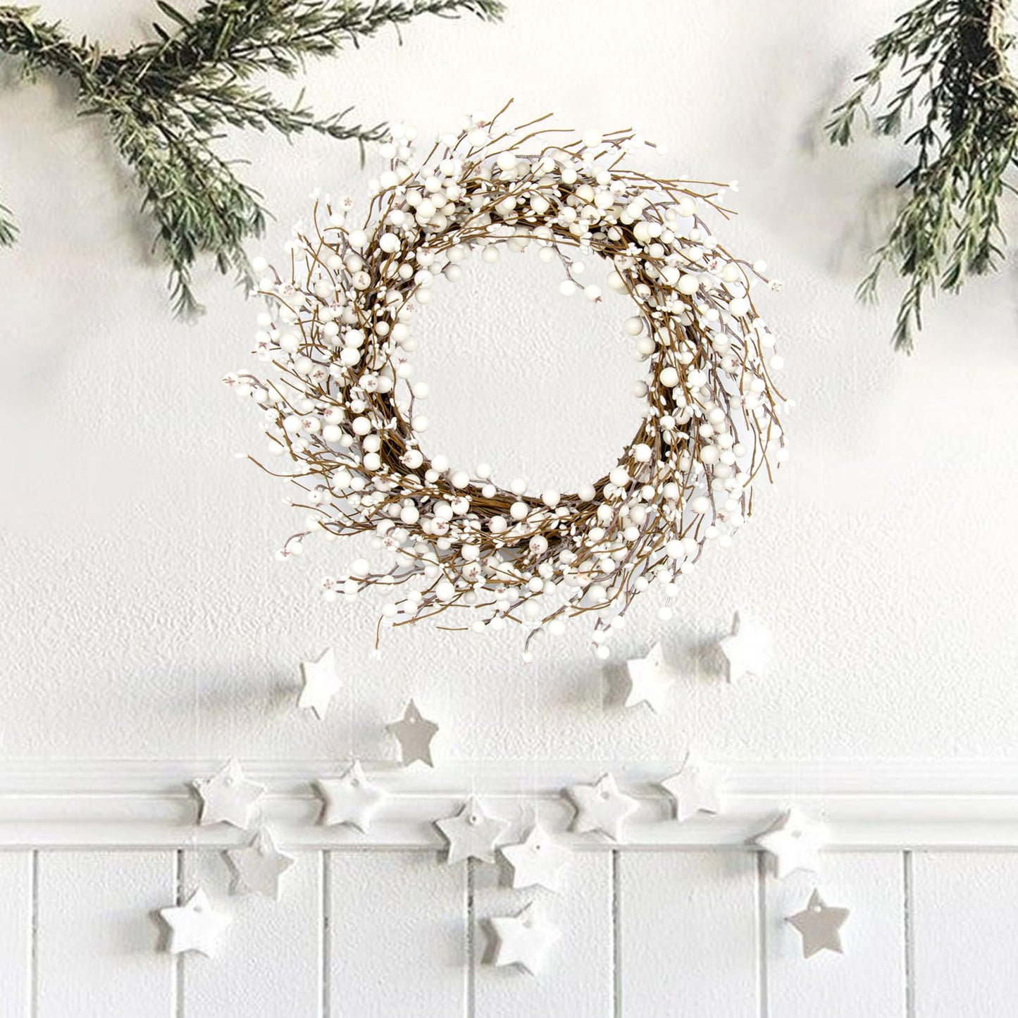 JINGHONG Winter Wreaths for Front Door 20 Inch Artificial Winter Wreath White Berry Wreath for Indoor Outdoor Window Wall Christmas and Winter Celebration