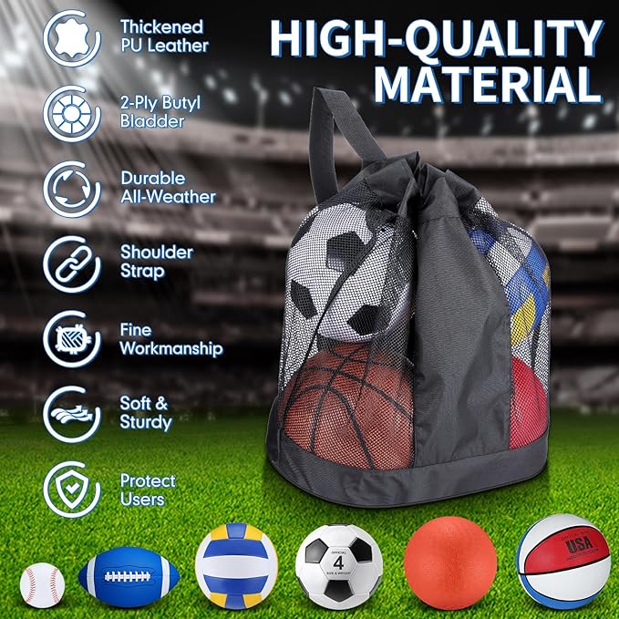 Leyndo 18 Pcs Sports Ball Set for Kids, Official Size Basketball Football Soccer Ball Playground Volleyball Baseball Outdoor Sport Equipment Bag and Pump Back to School Gift