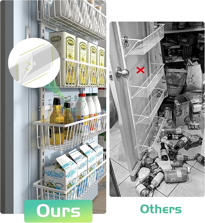 Mefirt White 12 Inch Wide Narrow Over The Door Pantry Organizer, Pantry Organization and Storage, 8-Tier Metal Hanging Deep Basket Wall Spice Rack Seasoning Shelves, Home & Kitchen Essentials