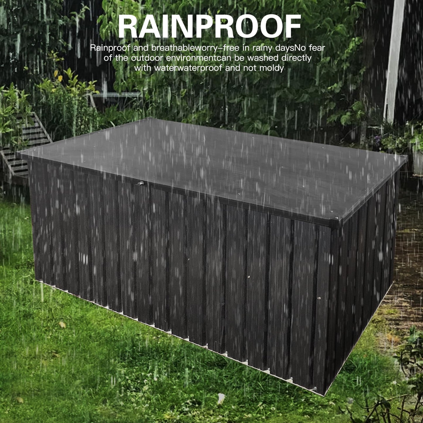 215 Gallon Outdoor Storage Box, Metal Deck Box with Waterproof UV-Resistant and Hydraulic Rod Design for Poolside, Patio, Backyard (Medium)