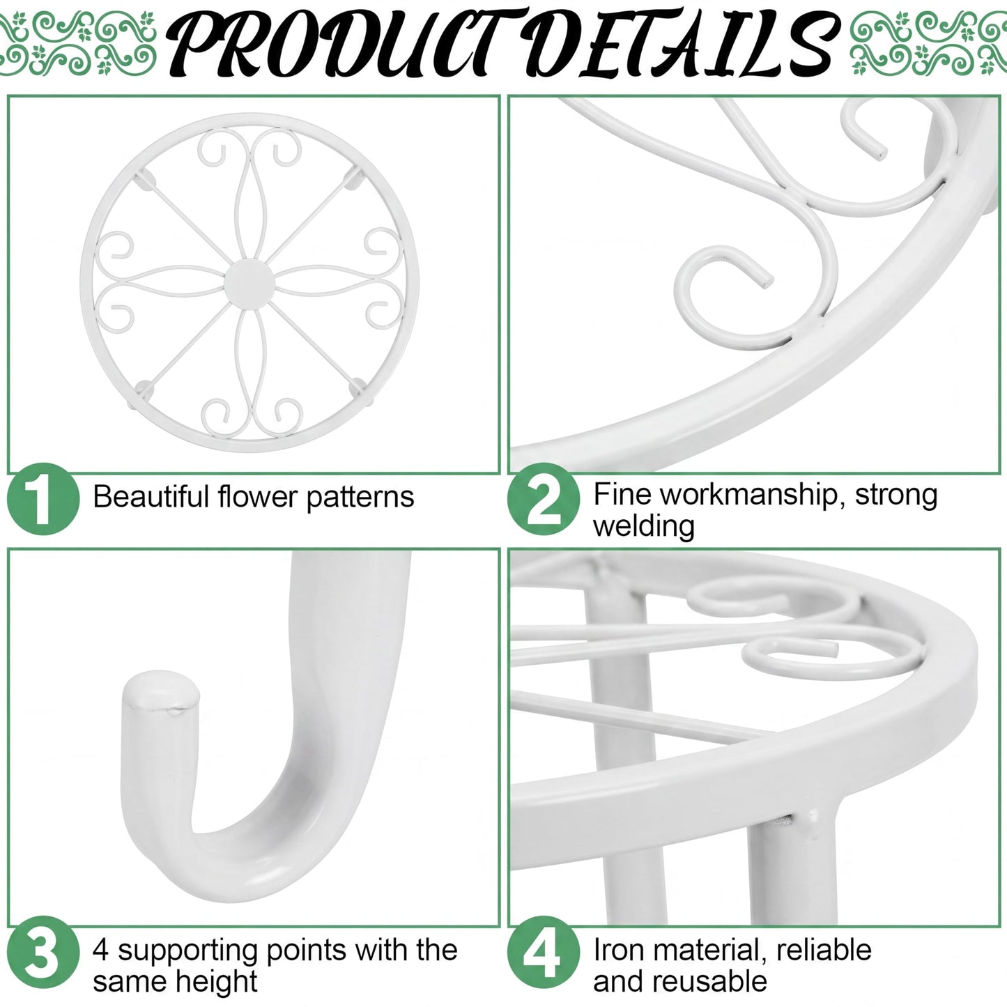 Maitys 12 Pack Metal Plant Stands Outdoor Indoor Heavy Duty Flower Potted Holder Anti-Rust Plant Pot Shelf Round Flower Display Rack for Porch Garden(White)