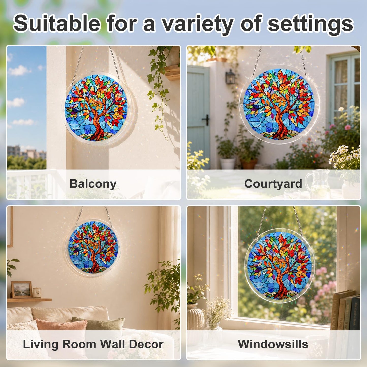 Jollitot Acrylic Puzzle for Adults, Tree of Life Stained Glass Style Acrylic Jigsaw Puzzle Suncatcher Window Hanging, DIY Sun Catcher Puzzle with Unique Irregular Pieces, Home Decor Gift for Women Mom