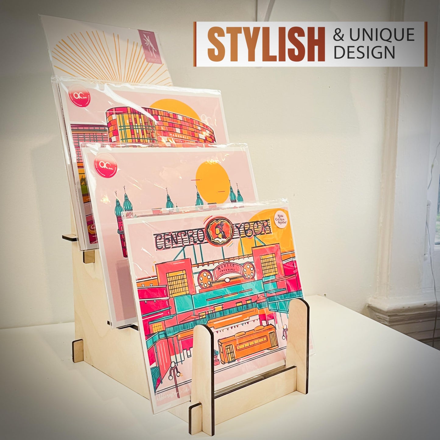 Wood Display Stand - Plates, Art Prints, Artwork, Pictures, Books, Stationery, Records, Magazines & More - Trade Shows, Farmers Markets & At Home Use - Sturdy & Stylish (Natural, Large)…