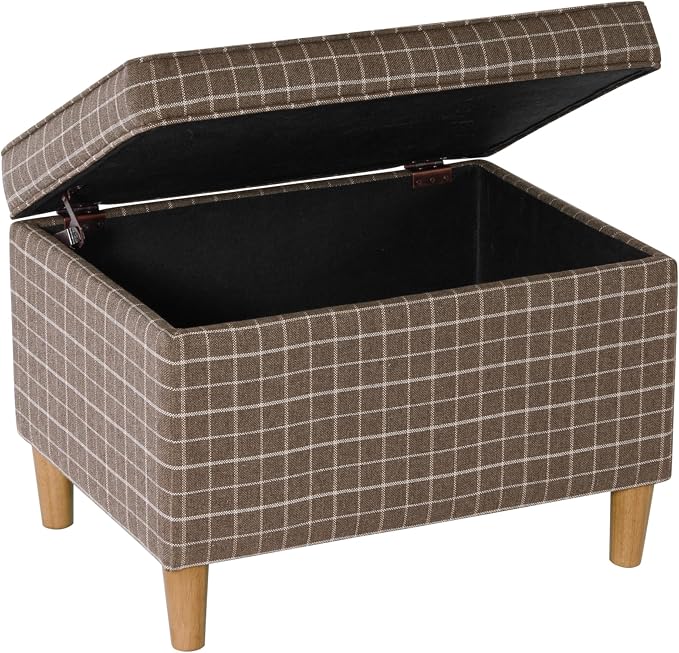 Spatial Order Home Decor | Dinah Collection Modern Storage Ottoman | Ottoman with Storage for Living Room & Bedroom(Brown Windowpane Fabric)